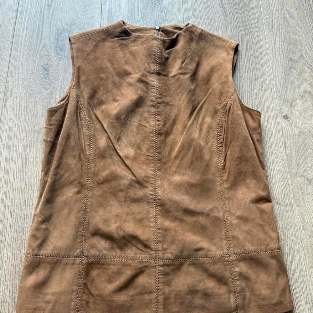 Liz Claiborne Genuine Suede Leather Shell Top Women's Brown Sleeveles